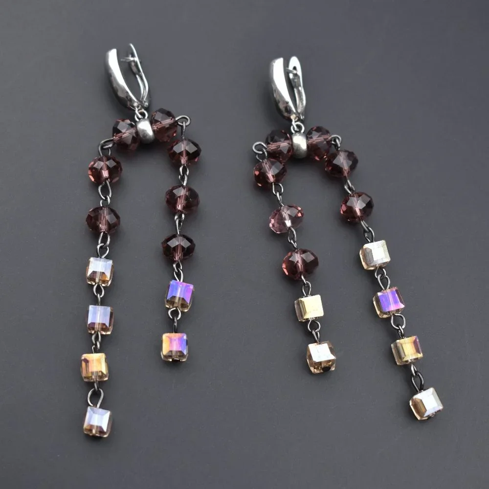 Unusual chandelier earrings, long fancy eye catching summer earrings statement